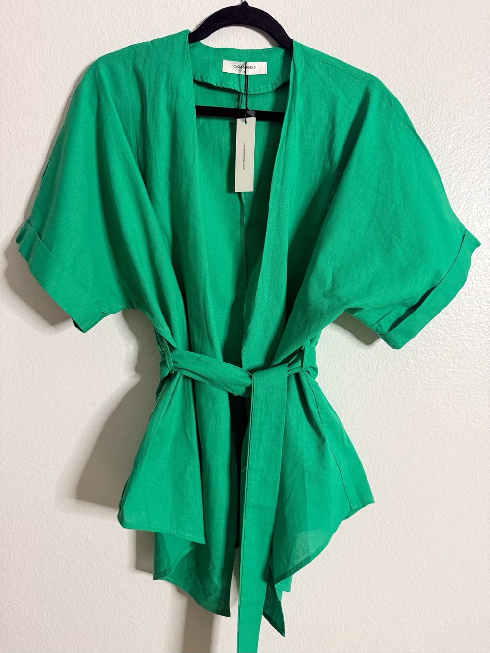 Commense Kelly Green Linen Blend Wrap Tie Two Piece Pants Set Size Small - Picture 6 of 9
